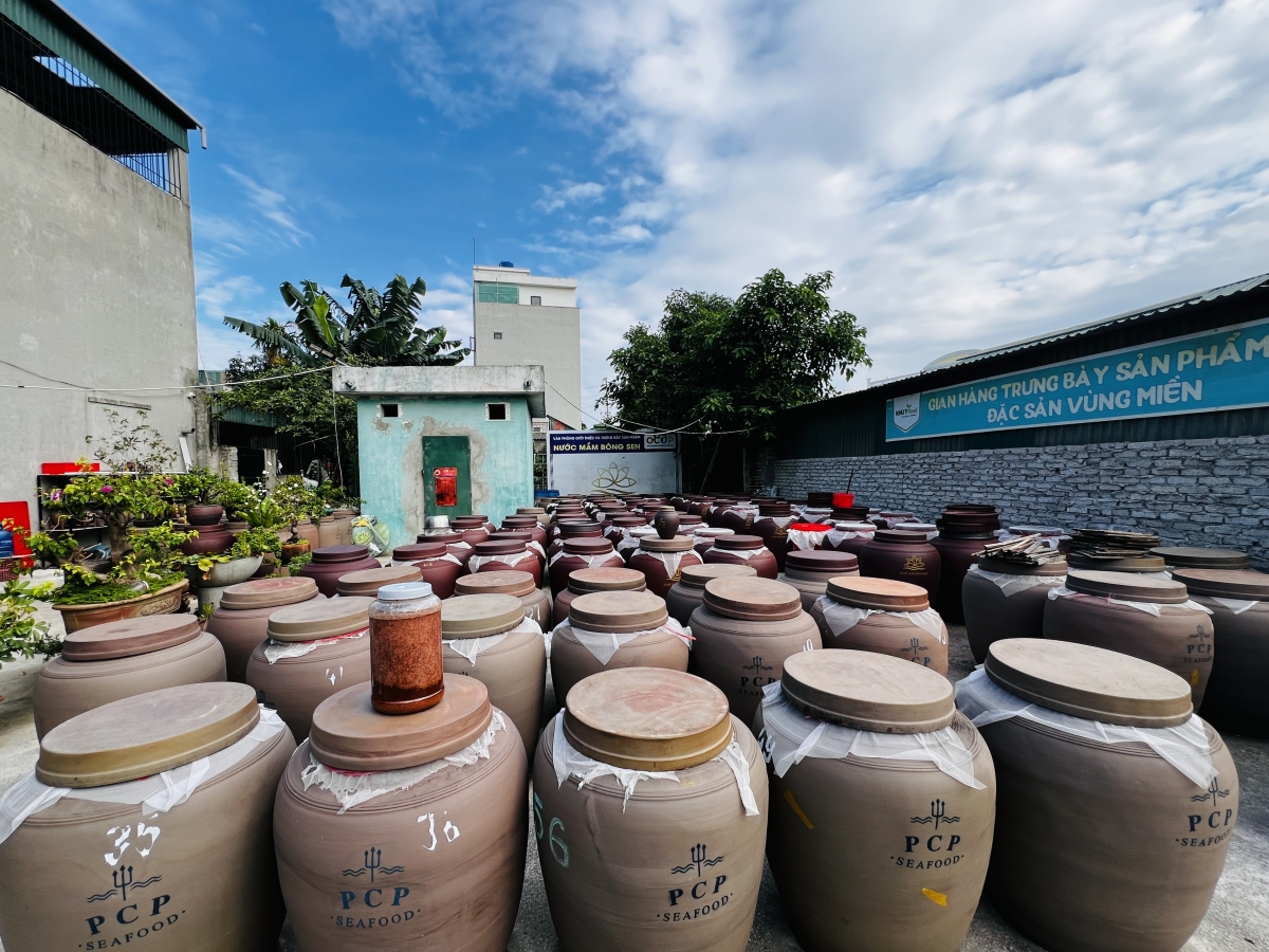 Hiện tại, xưởng mắm Bông Sen sử dụng chum gốm Bát Tràng đặt riêng để ủ mắm Hiện tại, xưởng mắm Bông Sen sử dụng chum gốm Bát Tràng đặt riêng để ủ mắm
